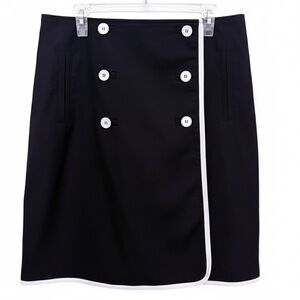 Talbots Navy Nautical Skirt 12 Double Breasted White Contrast Trim Pencil EUC